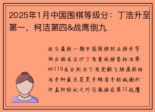 2025年1月中国围棋等级分：丁浩升至第一，柯洁第四&战鹰倒九