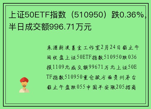上证50ETF指数(510950)跌0.36%,半日成交额996.71万元
