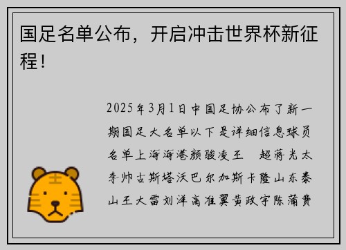 国足名单公布,开启冲击世界杯新征程!