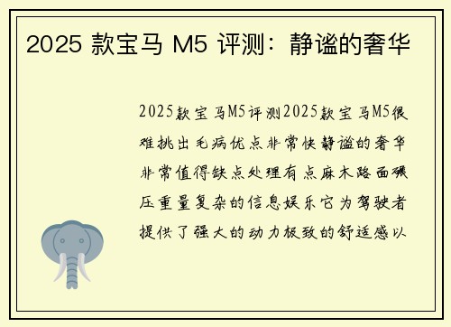 2025 款宝马 M5 评测:静谧的奢华