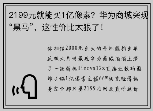2199元就能买1亿像素?华为商城突现“黑马”,这性价比太狠了!