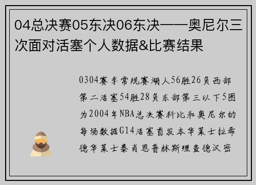 04总决赛05东决06东决——奥尼尔三次面对活塞个人数据&比赛结果