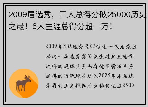 2009届选秀，三人总得分破25000历史之最！6人生涯总得分超一万！