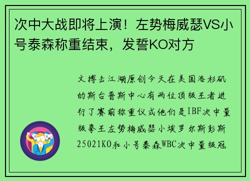 次中大战即将上演！左势梅威瑟VS小号泰森称重结束，发誓KO对方