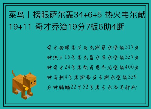 菜鸟丨榜眼萨尔轰34+6+5 热火韦尔献19+11 奇才乔治19分7板6助4断