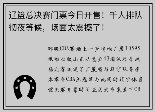 辽篮总决赛门票今日开售!千人排队彻夜等候,场面太震撼了!